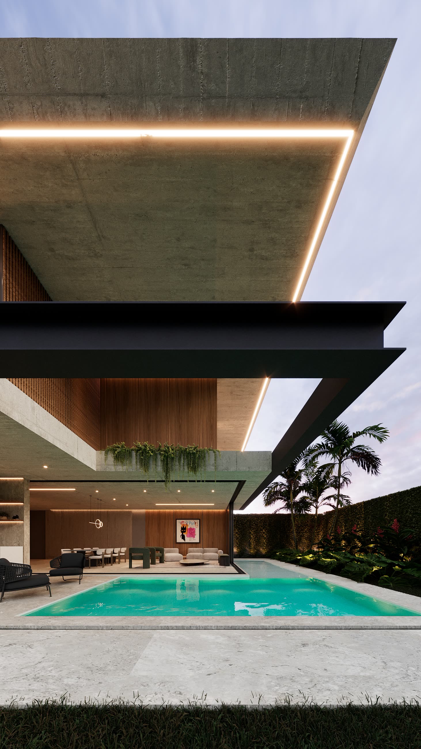 Terraza cubierta de Casa A18 frente a la piscina