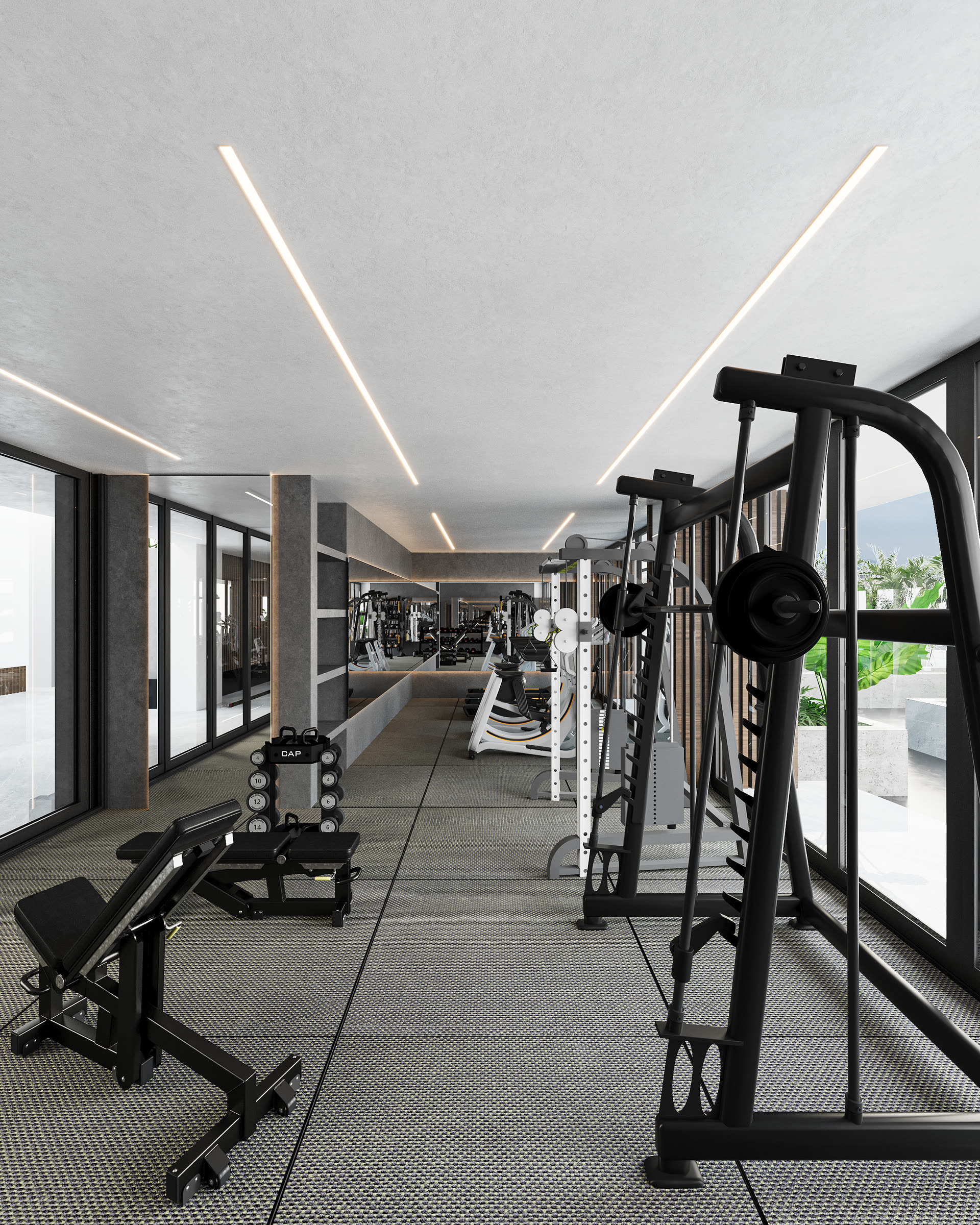 Gimnasio con vista al río